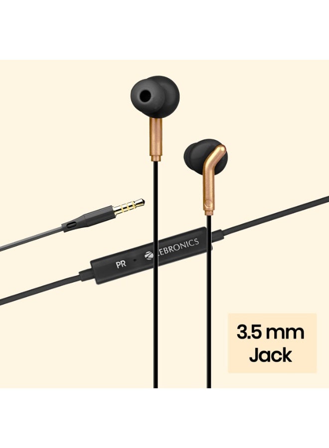 زيبونيكس ZEBRONICS Bro 3.5Mm Wired in Ear Earphones, in-Line Mic, Deep Bass, 1.2M Strong and Long Lasting Cable, Light Weight, Compatible with Mobile | Tablet | Laptop (Black + Gold) - Image 5